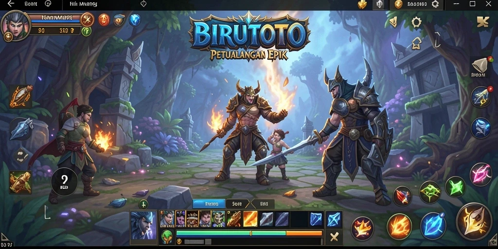Screenshot gameplay BIRUTOTO menampilkan aksi pertempuran epik dan eksplorasi dunia.