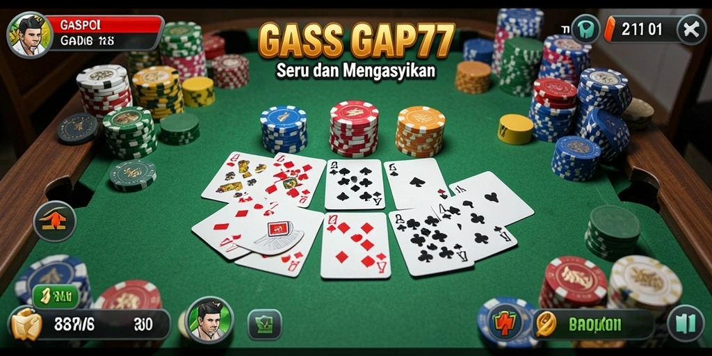 Screenshot gameplay GASPOL77 menampilkan suasana permainan Gaple yang seru.