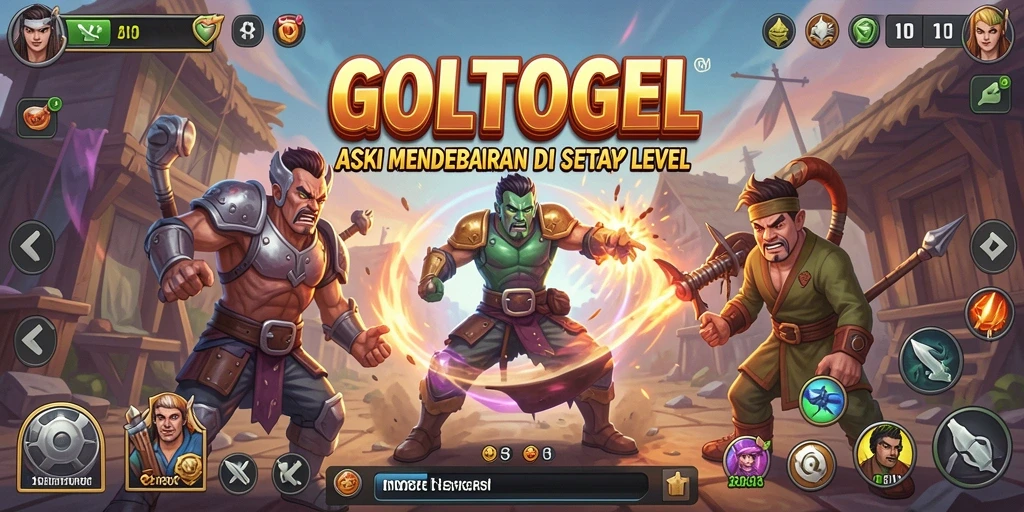 Tampilan aksi seru dalam GOLTOGEL dengan berbagai karakter dan senjata.