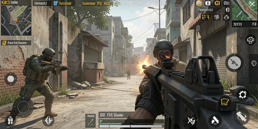 Screenshot gameplay K3K3 menampilkan aksi tembak-menembak yang mendebarkan.