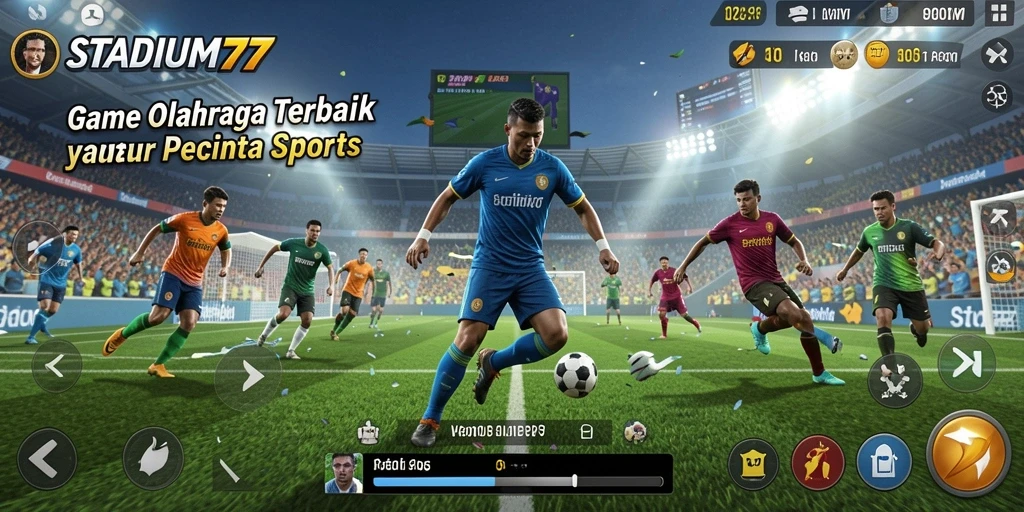 Screenshot STADIUM77 menampilkan pertandingan olahraga yang dinamis dan seru.