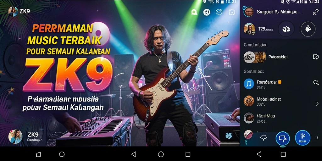 Tampilan gameplay ZK9 dengan berbagai genre musik.